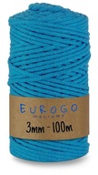 Točená bavlnená šnúra Macrame, ekologická modrá, 100 m, 3 mm