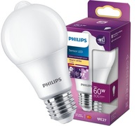 PHILIPS E27 LED žiarovka 8W = 60W 2700K SENZOR POHYBU Senzor 806lm A60