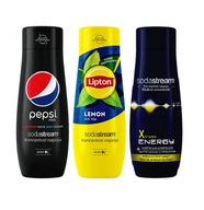 3x Koncentrát SodaStream Pepsi Sirup, Ľadový čaj Lipton Lemon, Energia