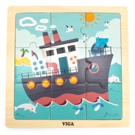 VIGA Handy Drevená loď Puzzle 9 dielikov