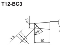 Priemer hrotu T12-BC3 3 mm, skosený pod uhlom 45°