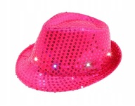 Flitrový LED klobúk Fedora Sparkly FUCHSIA PINK