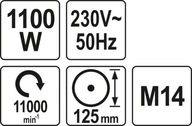 UHLOVÁ BRÚSKA 125MM, 230V, 1100W yt-82100