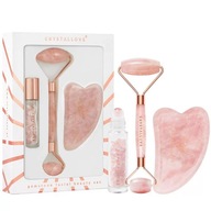 CRYSTALLOVE Rose quartz beauty set: tvárový valček + gua sha tanier + bu