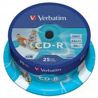 Verbatim CD-R, 43439, AZO Wide Inkjet Printable, 25-pack, 700 MB, 52x, 80min