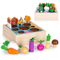 Drevená krabička na zeleninu ako darčeková hračka pre záhradnú farmu