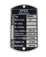 Typový štítok WSK 125 M06B3 S01-Z3 typ 2