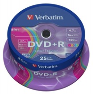 Farebný farebný tortový box Verbatim DVD+R 4,7 GB 25