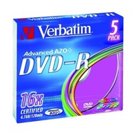 Verbatim DVD-R, farebný, 43557, 4,7 GB, 16x, slim bo