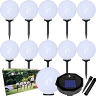 10x Záhradná lampa LED SOLAR guľa biela 10 CM