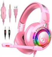 Slúchadlá do uší Mikrofón RGB LED Gaming Pink