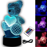 VALENTÍNSKY DARČEK MEDVEĎ NOČNÁ LAMPA 3D LED RGB