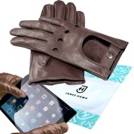 Pánske vodičské rukavice Leather Touch Brown M Five Fingers