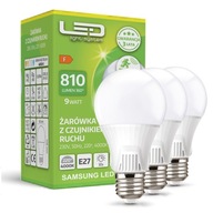 3x LED žiarovka 9W Twilight Motion Sensor 4000K