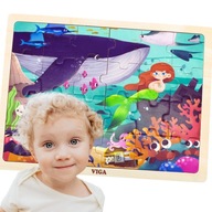 DREVENÉ PUZZLE MONTESSORI VZDELÁVACIE PUZZLE NA VIGA SEA PAD