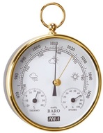 Miniatúrna meteostanica, 110 mm, v mosadznom ráme: barometer, vlhkomer