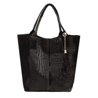 BLACK BAG CROCODILE SHOPPER BAG A4 Vera Pelle Taliansko