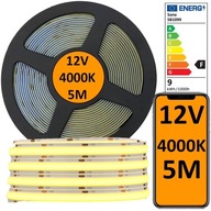 COB LED pás 5M 12V 4000K Neutrálna farba NEON rolka 900lm/m 9W/m silná