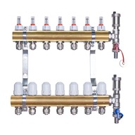 Mosadzný rozvádzač pre podlahové kúrenie, 7 okruhov, zberná časť pre PEX rúrky