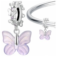 CHARMS BUTTERFLY strieborný 925 korálkový prívesok ružový pohyblivý motýľ