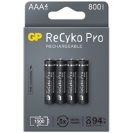 4x GP BATTERY ReCyko+ 800mAh 1,2V R03 AAA NiMH