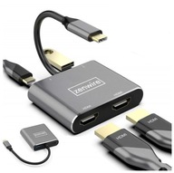 ADAPTÉROVÝ HUB USB-C 3.1 4V1 2x HDMI 4K USB 3.0 Power Delivery PD adaptér