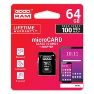 PAMĚŤOVÁ KARTA GOODRAM micro SD 64GB Cl 10 ADAPTÉR