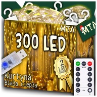 LED SVETELNÁ ZÁCLONA 3x3 LAMPY 300 Vianočný stromček GARLAND WARM XL