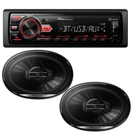 MP3 rádio PIONEER MVH-29BT + 6x9 reproduktorov v poličke