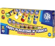 Plagátové farby Astra v tubách s 12 farbami, 30 ml