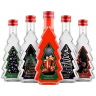 5x fľaša CHRISTMAS TREE 250ml + CHRISTMAS LABEL fľaše na likér na vianočný stromček