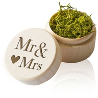 Krabička gravírovaných snubných prsteňov Mr&Mrs green moss Svadobné prstene pre nevestu a ženícha