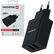 SIEŤOVÁ NABÍJAČKA SWISSTEN 2x USB 2.1A ČIERNA