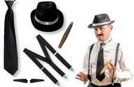 GANGSTER Súprava podväzkov Tie Hat Moustache Cigar