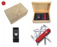 Victorinox 1.4613, vreckový nôž Hiker + kožené + drevené puzdro. krabica + gravírovanie