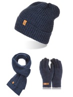 Pánska zimná súprava, čiapka, šál, rukavice, námornícka modrá