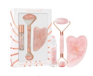 CRYSTALLOVE Beauty set: masážny prístroj na tvár + gua sha tanier + fľaša na rolovanie