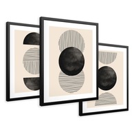 SET Zarámované obrazy plagáty geometrická grafika čierny triptych 43x99