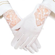 Biele prijímacie rukavičky s výšivkou