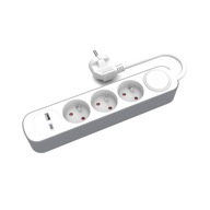 Predlžovací kábel 3 zásuvky 2p+z 1,5m s vypínačom, USB A+C 2,4A