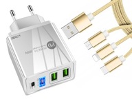 Silná nástenná nabíjačka QC 3.0 4xUSB + kábel 3v1