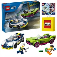 Sada LEGO City 60415 Policajné auto na prenasledovanie Svalové auto + taška, katalóg