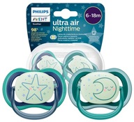 PHILIPS AVENT 2x ULTRA AIR NOČNÝ ORTODONTICKÝ cumlík LUMINOUS 6-18 M