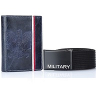 pánsky set MILITARY BELT kožená peňaženka NAVY