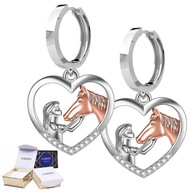 Náušnice Dievčatko s koníkom Kone so zirkónmi Heart Horse 925 SILVER