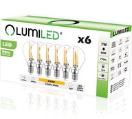 6x LED žiarovka E14 7W = 60W 3000K FILAMENT LUMILED