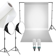 SET = biele pozadie 2x žiarovka 2x softbox 4x statív