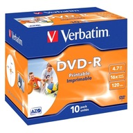 VERBATIM DVD-R 10-balenie, tlačiteľné, 16x, 4,7 GB