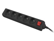 Lanberg Power strip 1,5 m, čierna, 5 zásuviek, s vypínačom, káblom