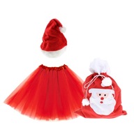 SANTA SANTA OUTFIT, TYLOVÁ TUTU SUKŇA, PLYŠOVÝ ČIAPOK, DARČEKOVÁ TAŠKA